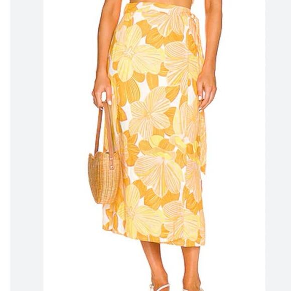 Faithfull the Brand Dresses & Skirts - Faithfull The Brand Women Casitas Yellow Floral Wrap Skirt Vacation Resort S